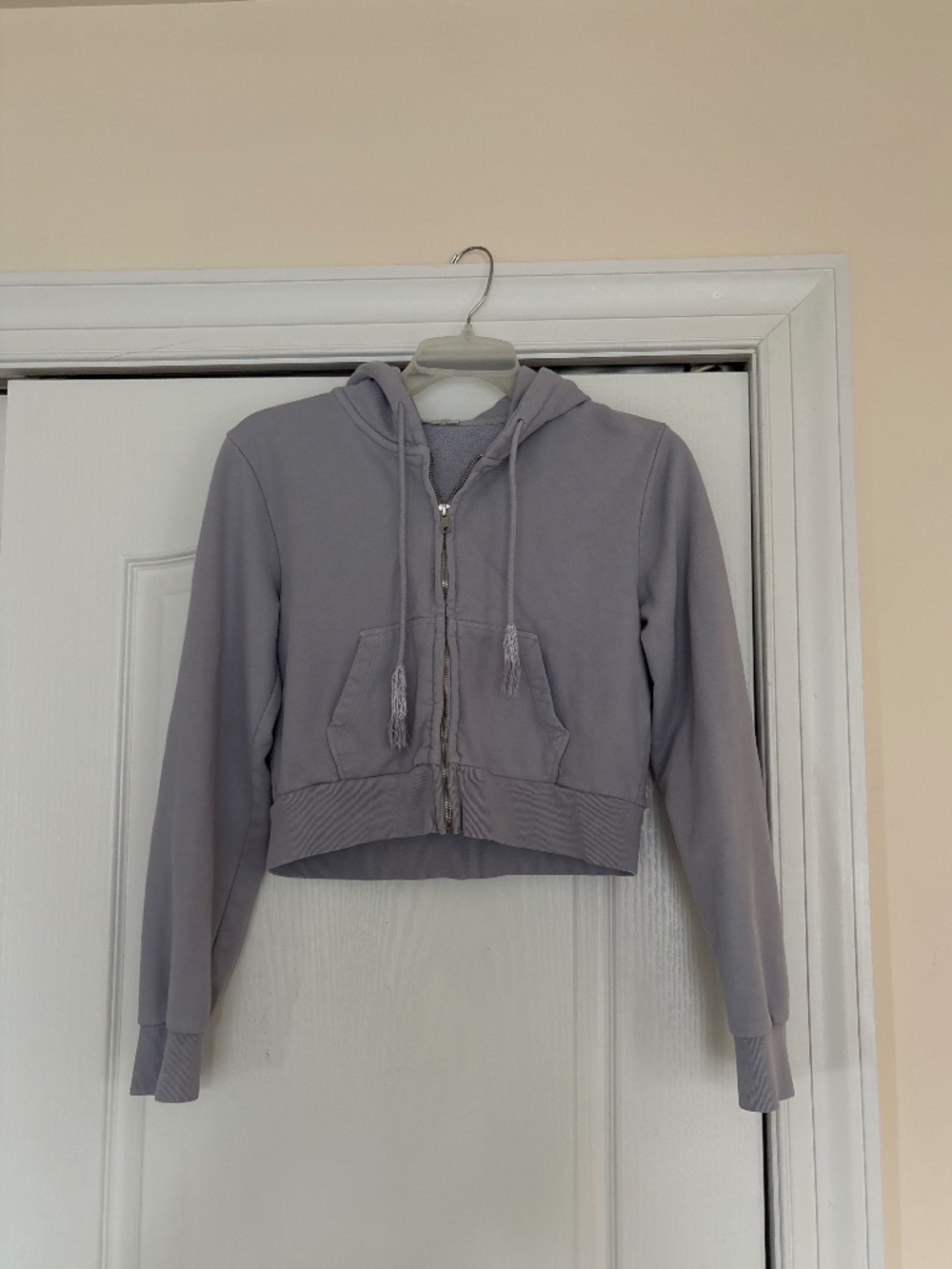 Brandy Melville Crystal Cropped Zip Up Hoodie Lavender Purple
